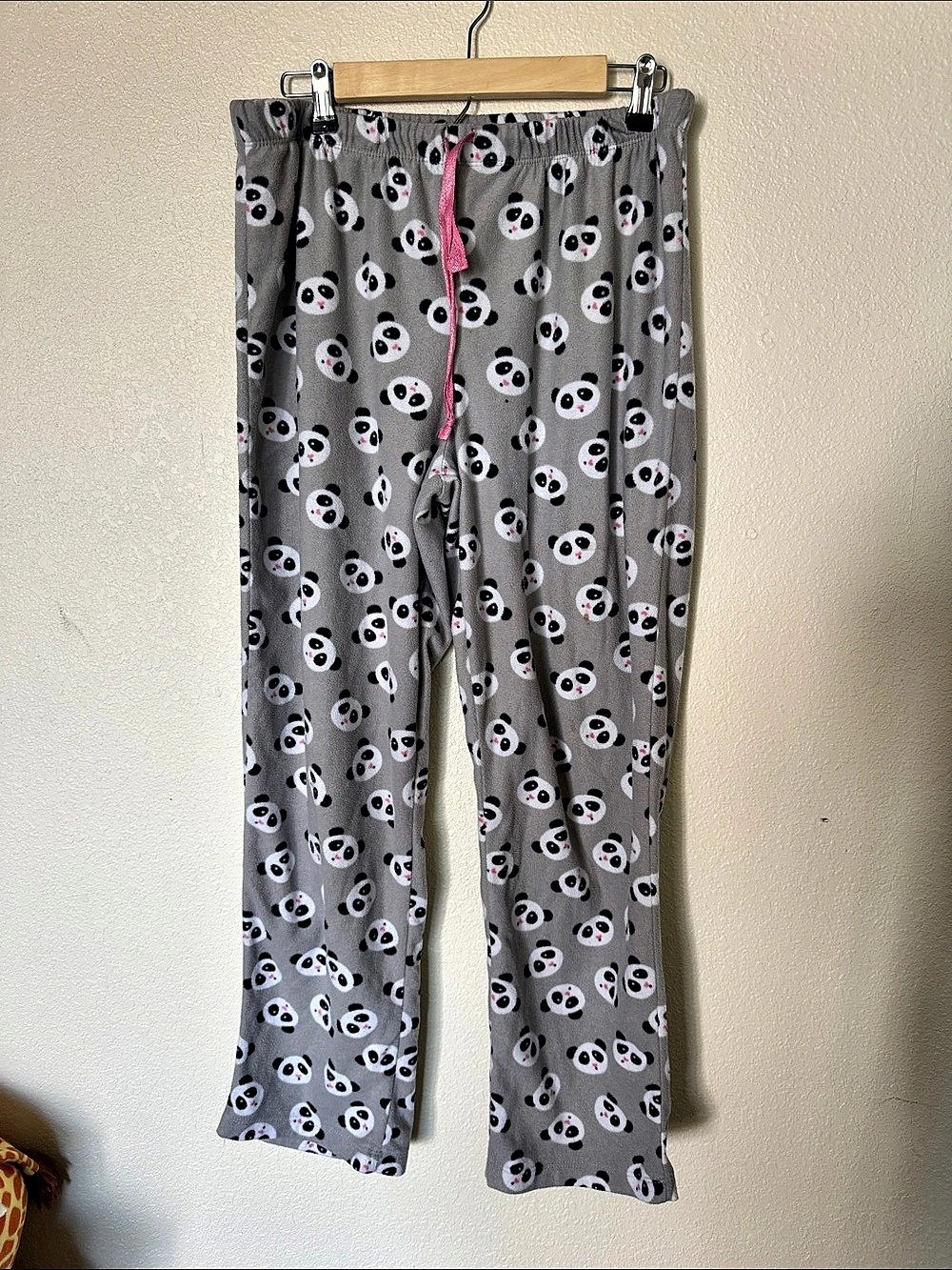 Rene Rofe Plush Fleece Panda Pajama Pants Gray & Black XL